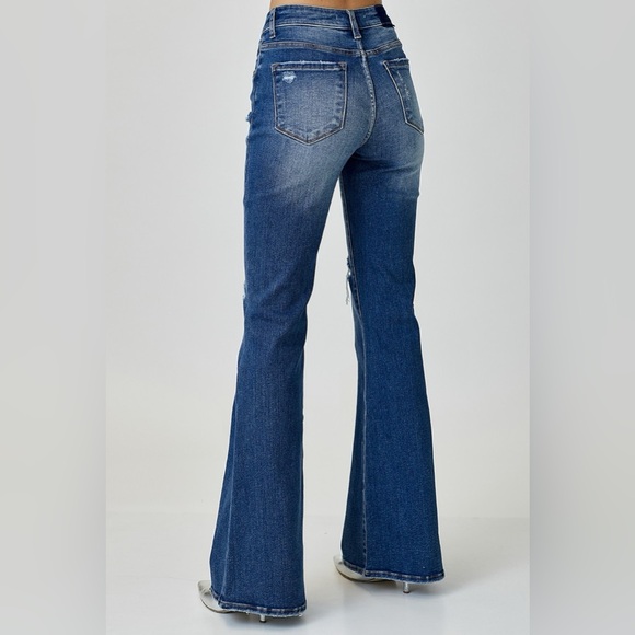 RISEN Distressed Button-Fly Flare Jeans - Picture 6 of 7